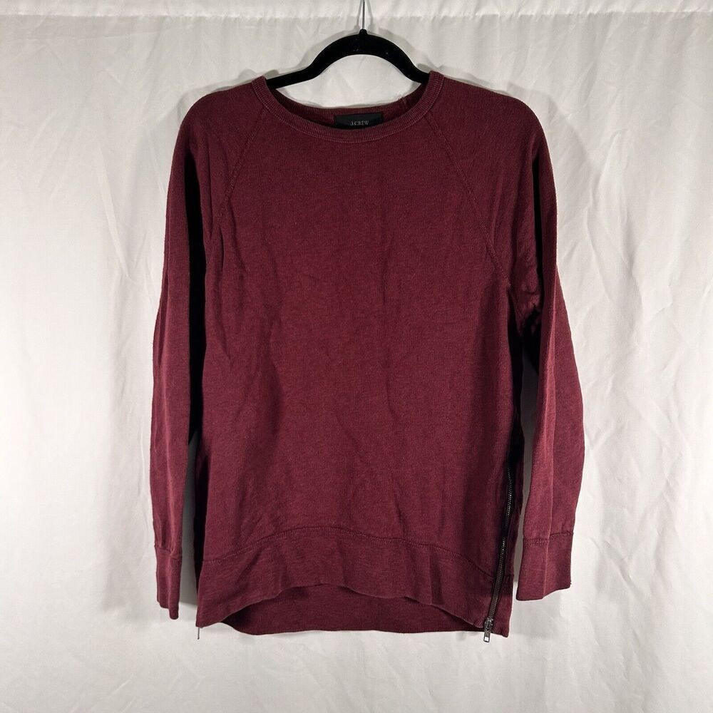 J. Crew Sweater Women's Small Red Burgundy Crew Neck Long Sleeve Side Zip